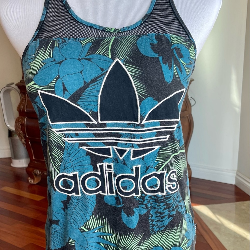 Adidas tank top Hawaii print tank top mesh racer back embroidered size S